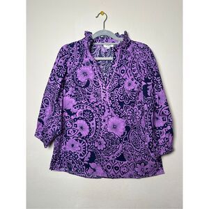 Umgee Paisley Print Dark Purple Blouse Sz m